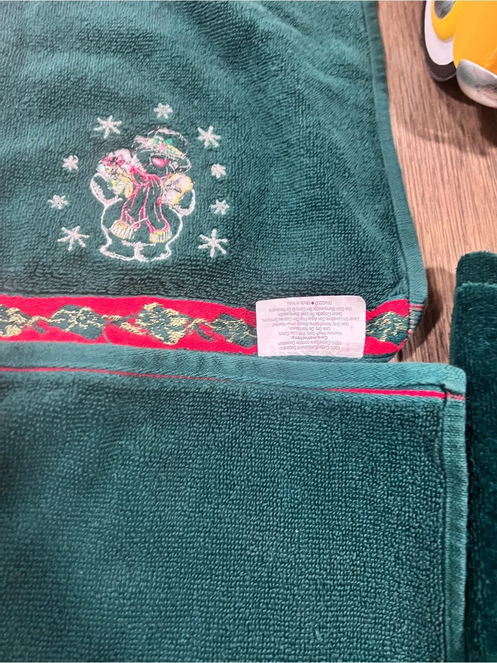 Vintage Jcpenny Dark Green Snowman Embroidered Holiday Bath Towel Set 1980s
